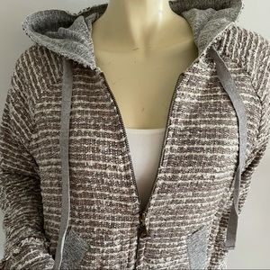 Tweed zip up hoodie with pockets and raw trim